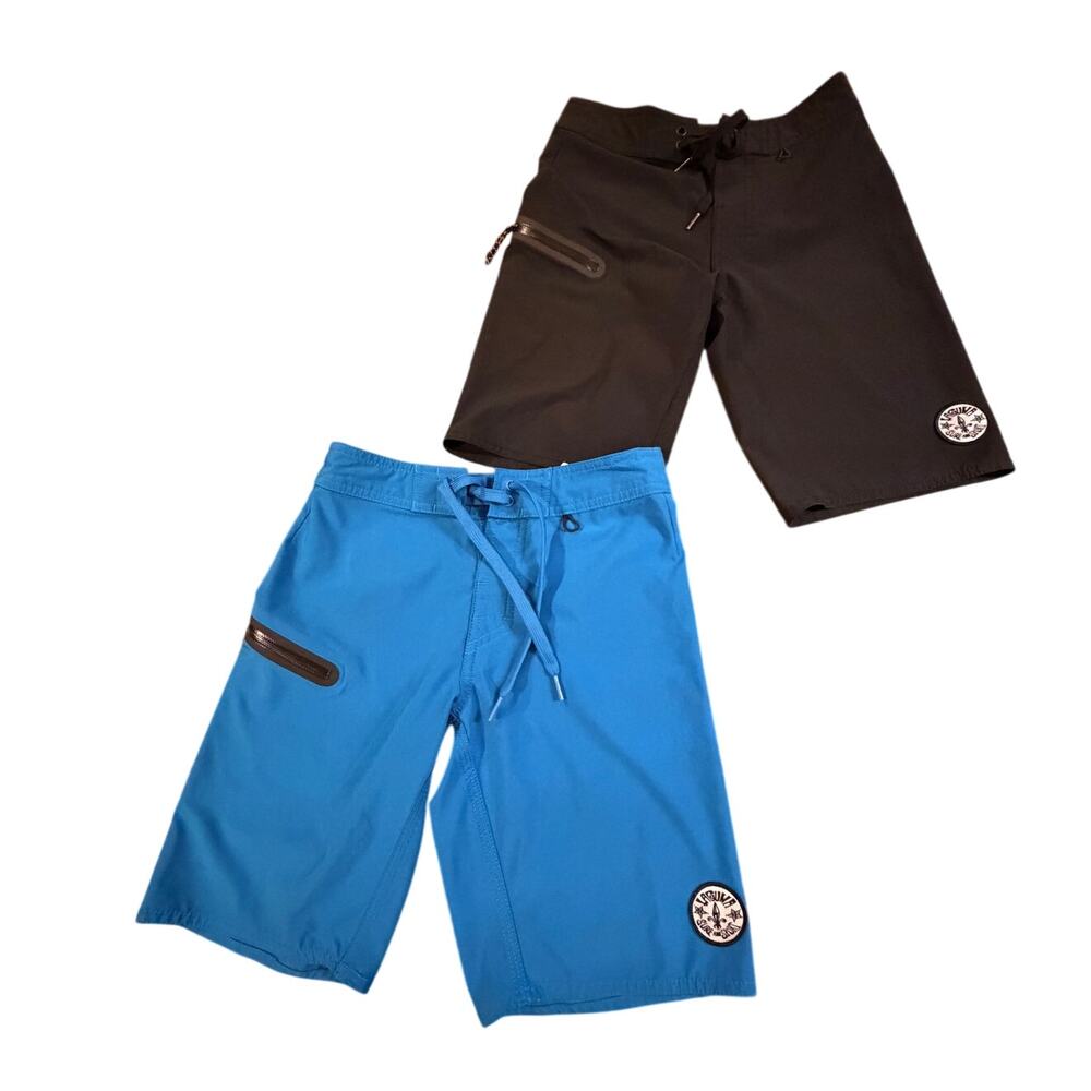 Laguna Surf & Sport Boys Board Shorts Bundle Size 24 Blue Black Swim Trunks